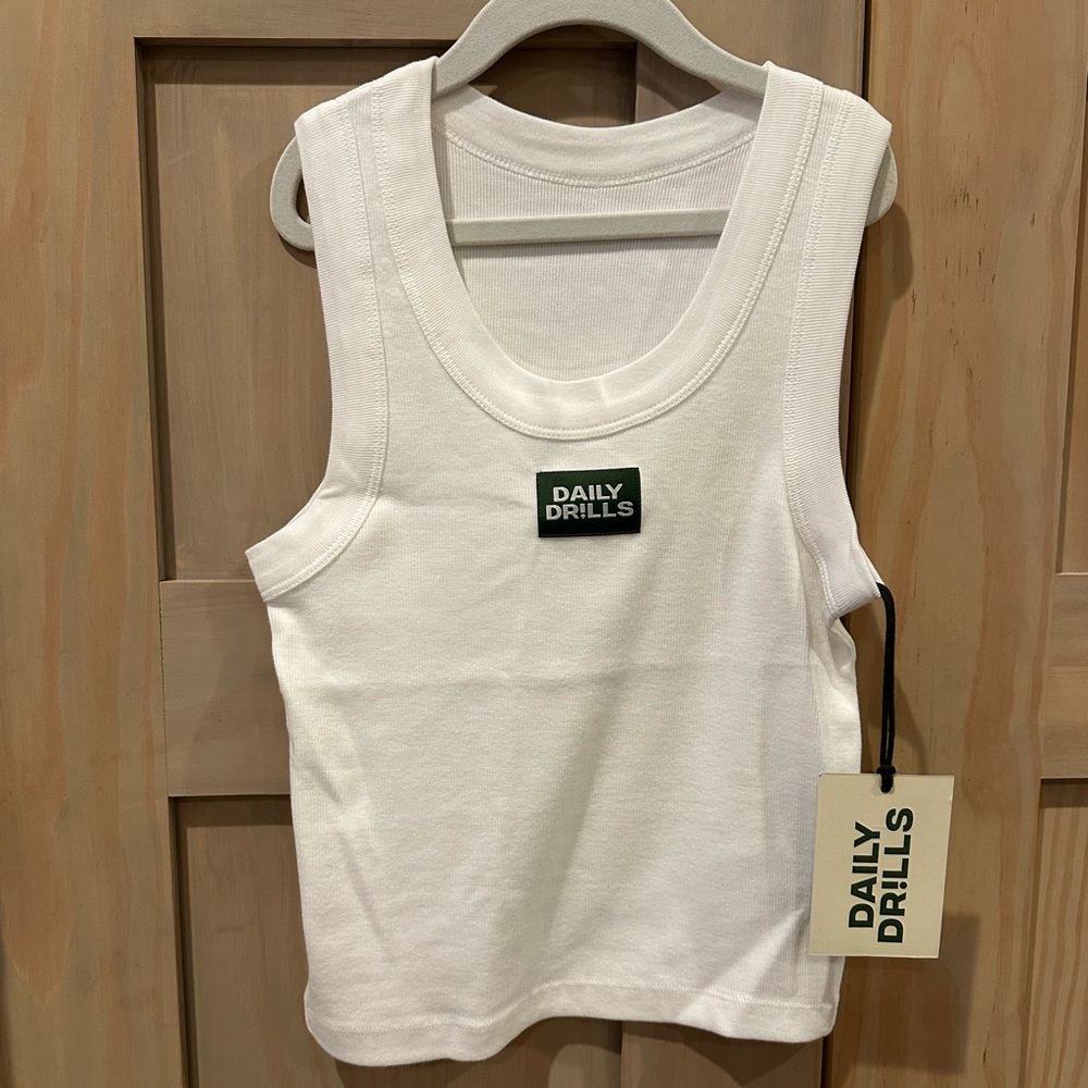 Daily Drills White Ribbed Scoop-Neck Tank Top